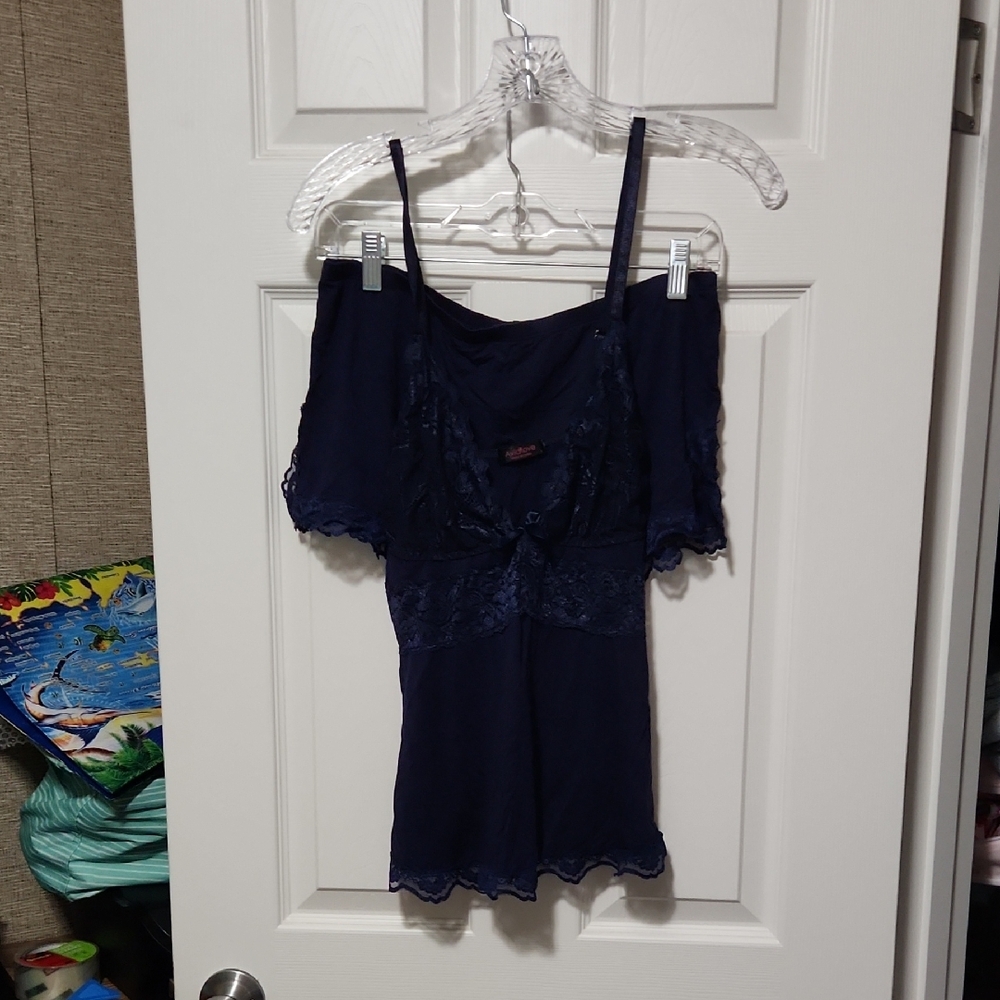 Chic Midnight Blue Lace Chemise